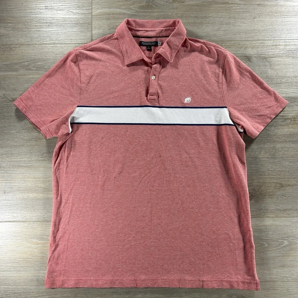 Banana Republic Mens XL Performance Pique Polo Shirt Stripe Pocket Logo‎